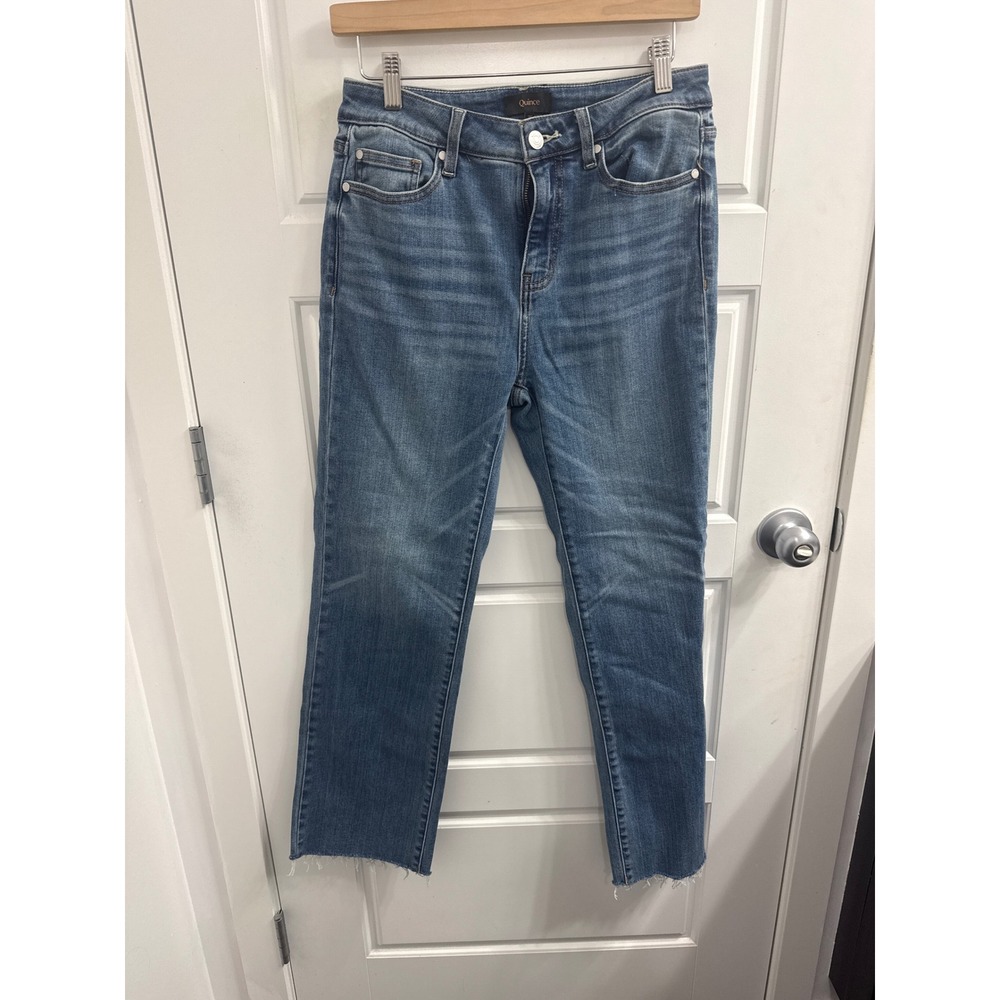 Quince‎ Women Medium Wash Straight Leg Raw Hem Jeans Size 26 Blue Denim